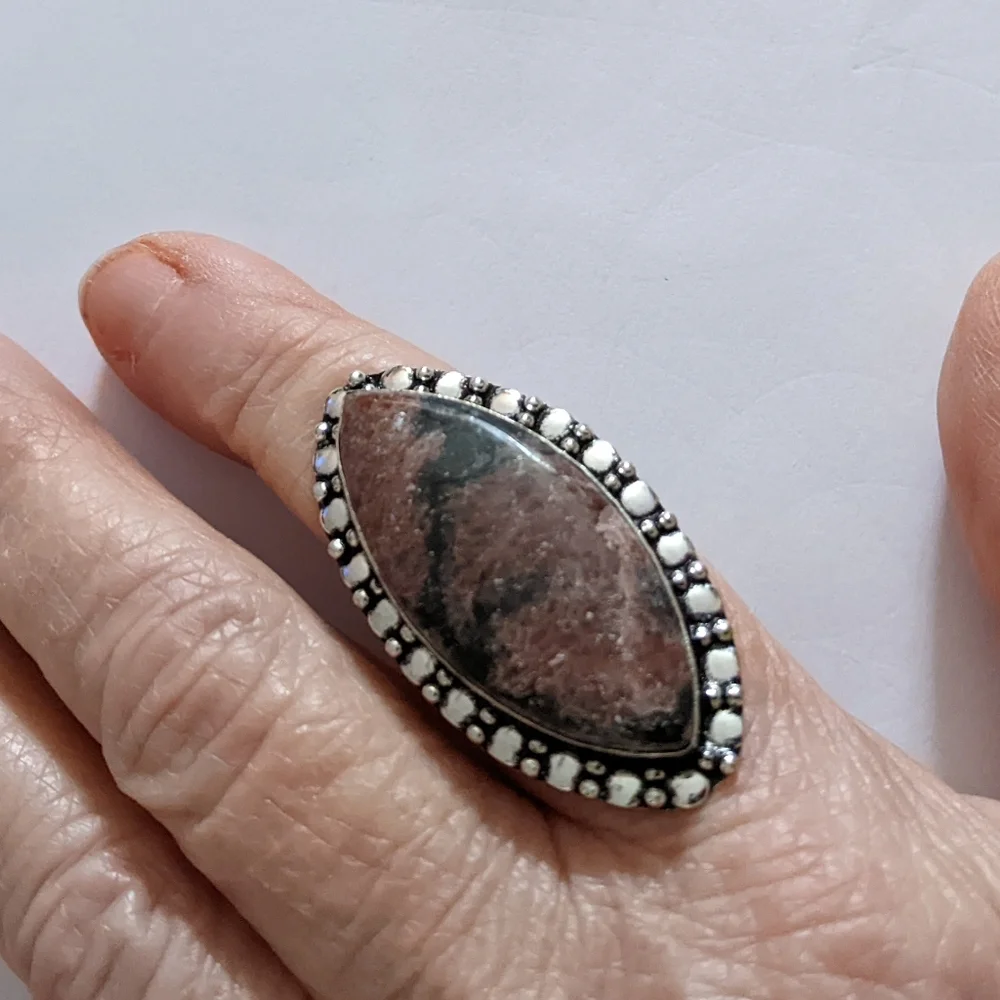 Rhodonite Gemstone Jewelry 925 Sterling Silver Handmade Ring